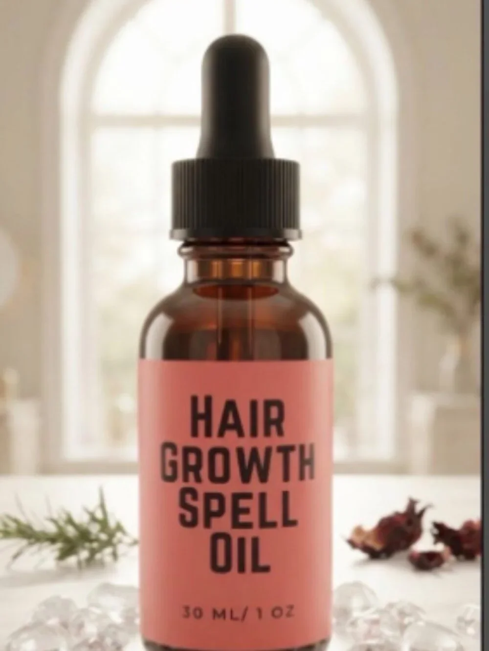 Hair Growth Spell Oil, Organic Root Stimulator, Clear Quartz Infused (30 ml)